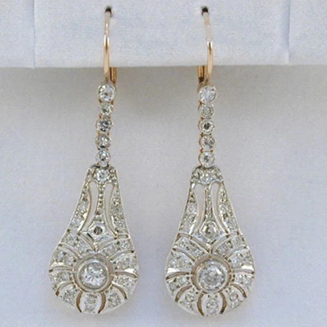 14K Yellow Gold Plated Drop Dangle Wedding Earrings 3.5Ct Lab Created Diamond - Image 2 of 4