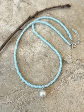 Freshwater Pearl Lite Aqua Beaded Sterling Silver Necklace Sundance Treasures