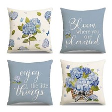 Blue Hydrangea Pillow Covers 18x18 Inch Set of 4 Enjoy The Little Things
