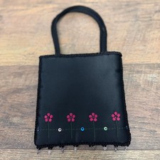 Franchi Mini Evening Bag Womens Small Black Floral Embroidered Satin Vintage