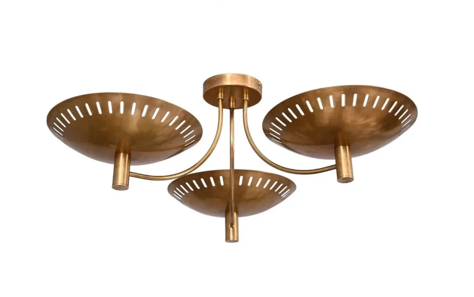 3-ламповая изогнутая купольная люстра из необработанной латуни с креплением от ILZ - Изображение 2 из 4