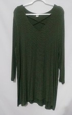Old Navy Dress Green Black Stripe Soft Stretch 3/4 Sleeve Women's Plus Size 2XL