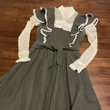 Vintage Gunne Sax Dress Brown Floral Print Hippie Prairie Style 1970s Size 11