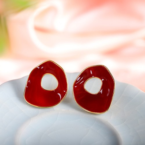 Orecchini A Perno Artisana In Ambra Baltica E Argento 925 Placcato Oro, Forma Cuore, 1,7 G