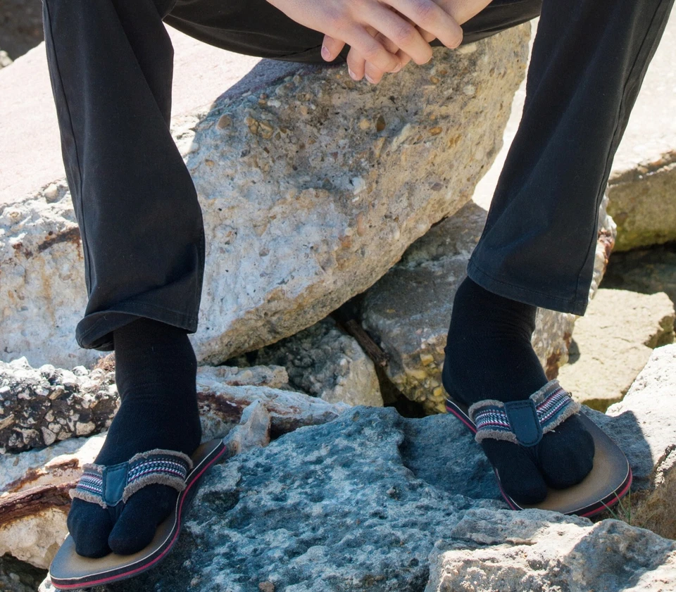 3 pares - Calcetines chanclas Tabi punta grande punta en V negros talla lisa W 6-11, M 5-10 Foto 4 de 4