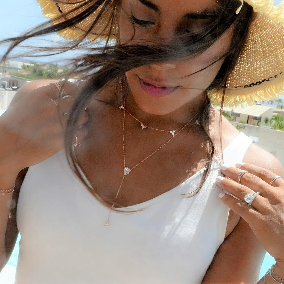 Collar Lariat Gota Pera Circonita cúbica Oro Rosa 14k 16 con Cadena Ajustable Gota Y 2.75" Foto 2 de 4