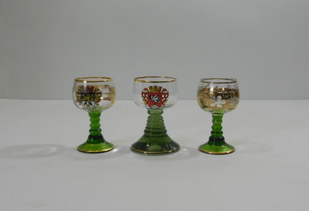 3 German Shot Glasses Green "Beehive" Stems Vintage! eBay