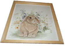 NEW Easter Floral BUNNY PICTURE WOOD 12" Sq WOOD Frame Spring