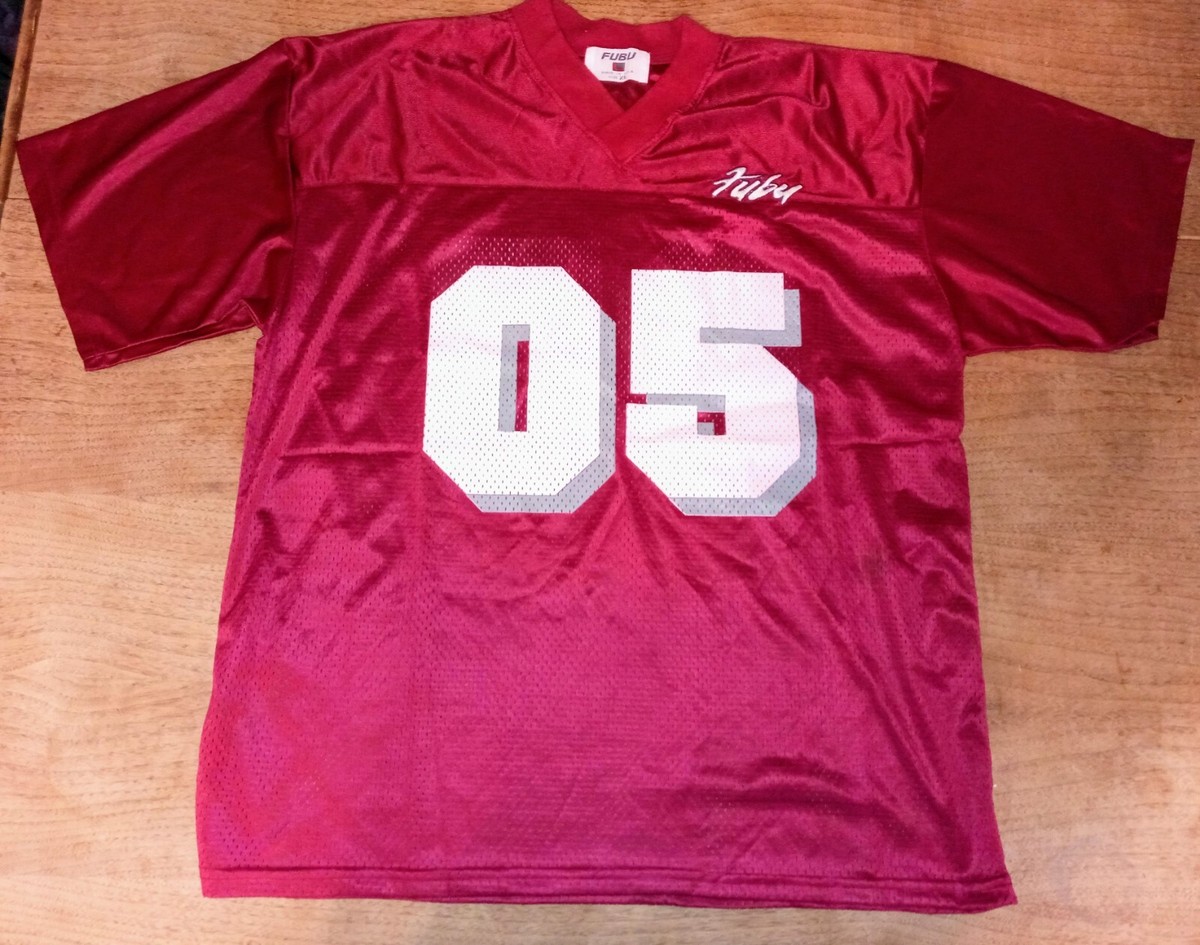 90sビンテージ FUBU 05 グラデーションフットボールジャージ Vintage FUBU Sports 05 maroon with pink&grey numbers Jersey