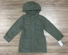 Girls' Full Zip Hooded Cotton Twill Basic Parka Jacket Green Cat  Jack XS 4/5 