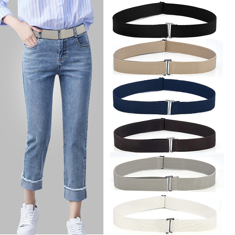No Show Women Men Stretch Belt Invisible Elastic Web Strap Belt with Flat Buck