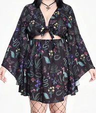 NWT Romwe Fairycore Gothic Snake Mushroom Butterfly Front Tie Goth Dress 2XL