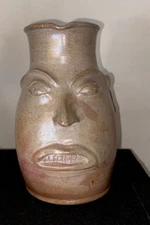 Early Vintage Face Jug Pitcher Southern Folk Art Pottery Signed + Makers Mark