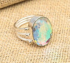 Beautiful Rainbow Mystic Topaz Gemstone Handmade 925 Solid Silver Jewelry Ring