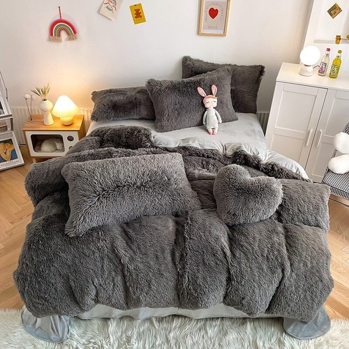 Shaggy Coral Fleece Warm Bedding Set Duvet Cover Pillowcases 3pcs Bedclothes - Picture 31 of 47
