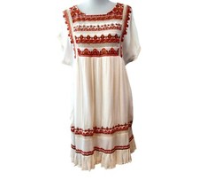 Free People Size S Sunset Wanderer White Red Embroidered Boho Mini Dress Flaw