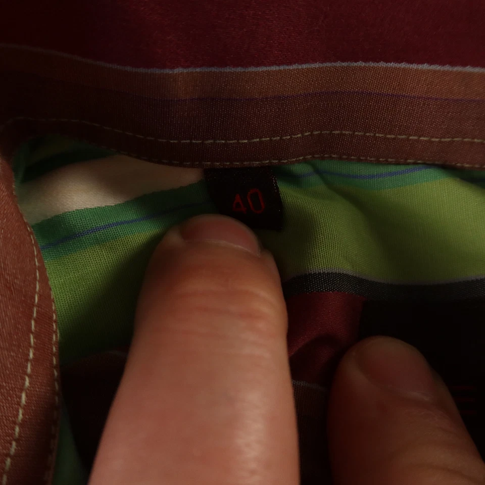 Camisa masculina ETRO M 40 verde marrom listrada 100% algodão com botões feita na Itália - Imagem 4 de 4