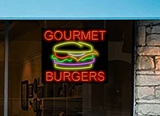 Gourmet Burgers Neon Sign | Jantec | 32" x 27" | Fresh Fair Diner Restaurant Bar