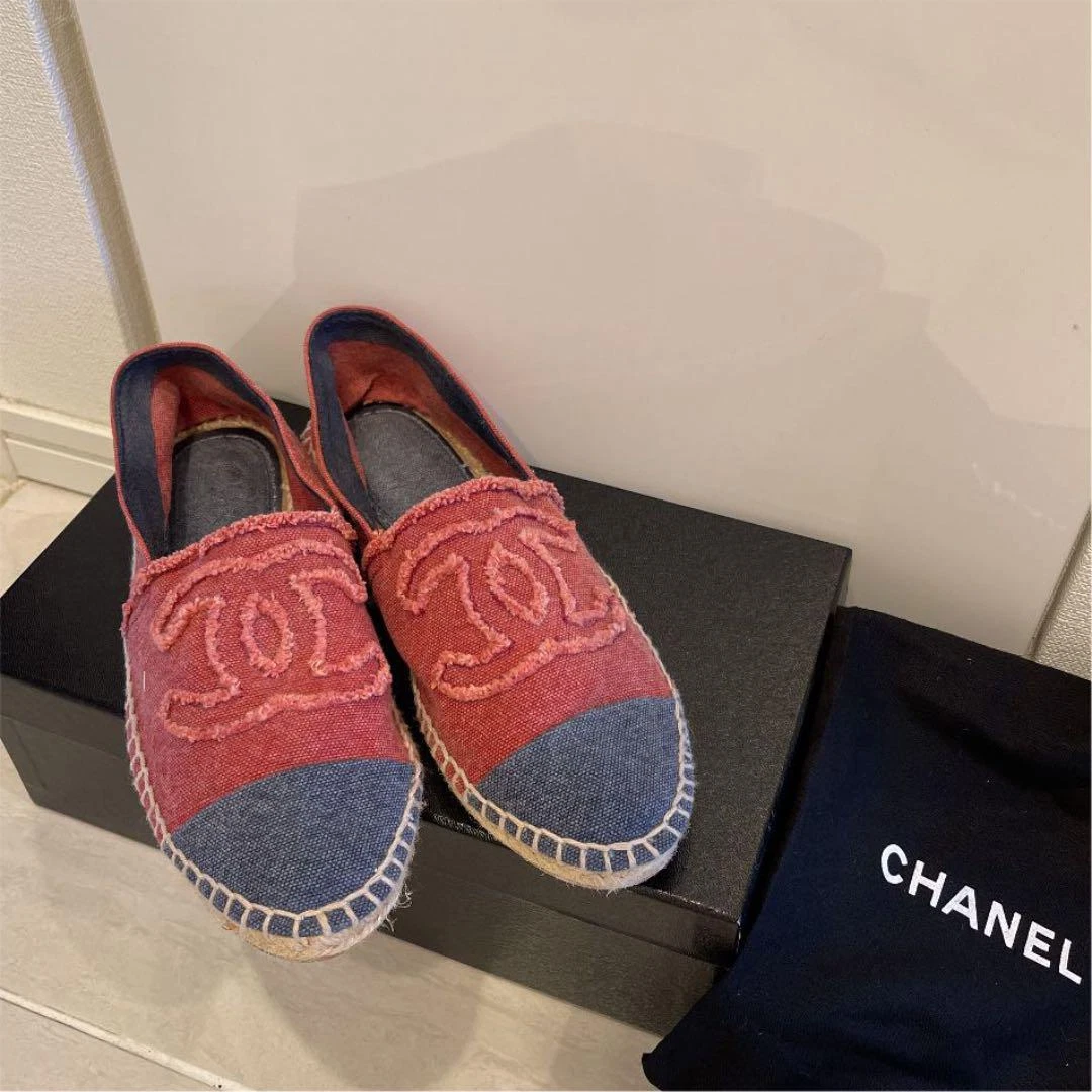 CHANEL Espadrilles COCO Denim Shoes Women EU 37 Red CC From Japan | eBay