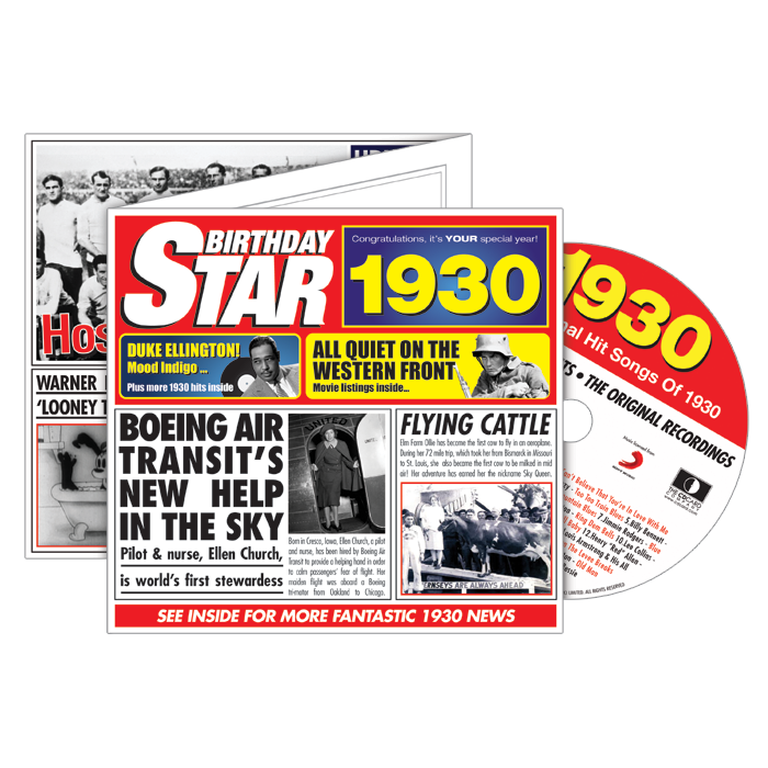 Born in 1930 Happy 96th Birthday News Greeting Card & Classic Songs CD Download
