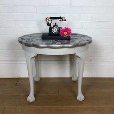 Light Grey and Silver Edged Pie Crust Paint Poured Table with Claw and Ball Feet