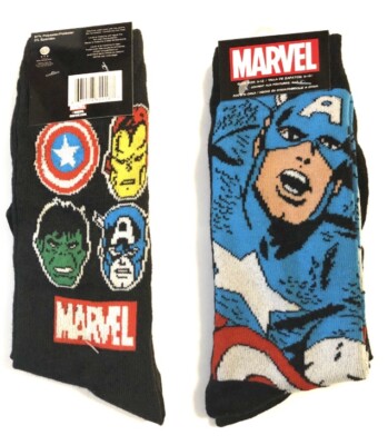 Hyp Marvel Captain America Pose Men's Crew Socks 2 Pair Pack Shoe Size 6-12