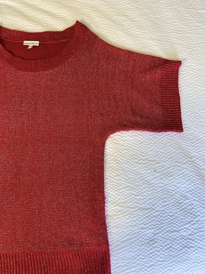 Moda Bug Rojo Cuello Redondo Manga Corta Brillo Suéter Mujer Talla S Foto 4 de 4