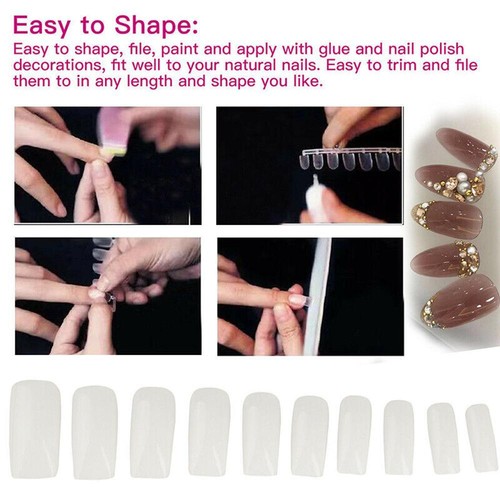 500pcs Fashion Manicure Full Cover Natural False Nails Fake Tips Tool Assortment - Picture 12 of 12