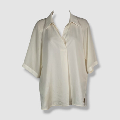 Art.365 Marella Women's Ivory Sheer Pleated Collared Cerbero Blouse Top Size 8