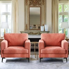 Linen Oversized Accent Chairs Set of 2 Upholstered Armchair Lounge Reading Sofa