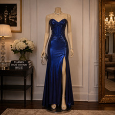 Sherri Hill Dress Womens 6 Formal Evening Wear Metallic Blue Strapless Prom Gala