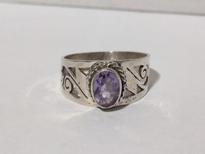 VINTAGE STERLING SILVER PURPLE AMETHYST TAPERED OPEN DESIGN BAND SZ 6 RING 2.7G