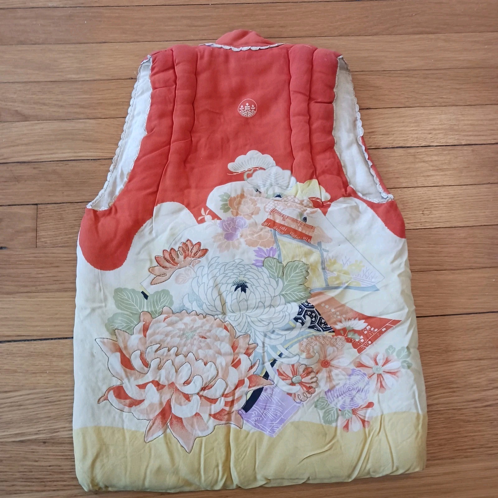 Vintage Child's Japanese Quilted Vest Floral Print Tie Front Old