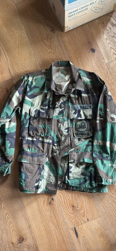 US NAVY Army BDU Combat Coat Woodland Camouflage Jacket Medium Regular SEABEES