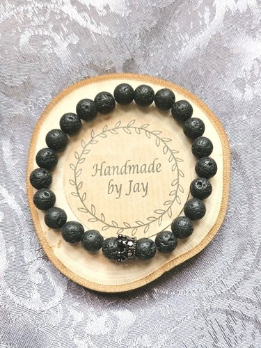 8 MM KÖNIG SCHWARZ VULKAN LAVA BERGKRISTALL HEILUNG EDELSTEIN PERLEN ARMBAND - Bild 1 von 2