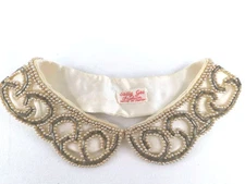 Beaded Collar Sally Gee Bugle Pearl Necklace Satin Japan Vintage