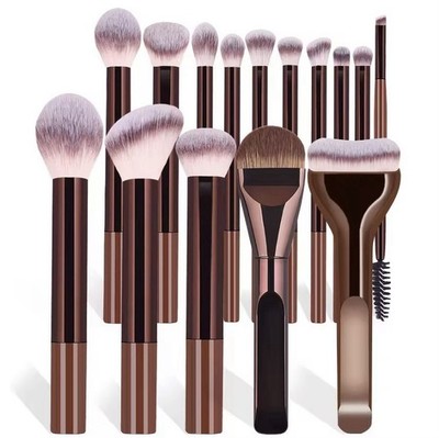 Luxury 15pcs Makeup Brush Set Soft Cruelty-Free Brushes Foundation Contour Kit