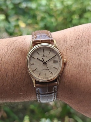 Omega Seamaster 196.0251 Gold Waffle Texture Dial Mens Quartz Watch - Serviced
