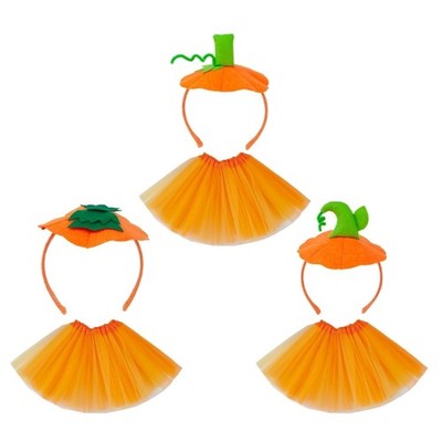 2Pcs Halloween Pumpkin Costume Pumpkin Dress up Kits Includes Hairband Skirt