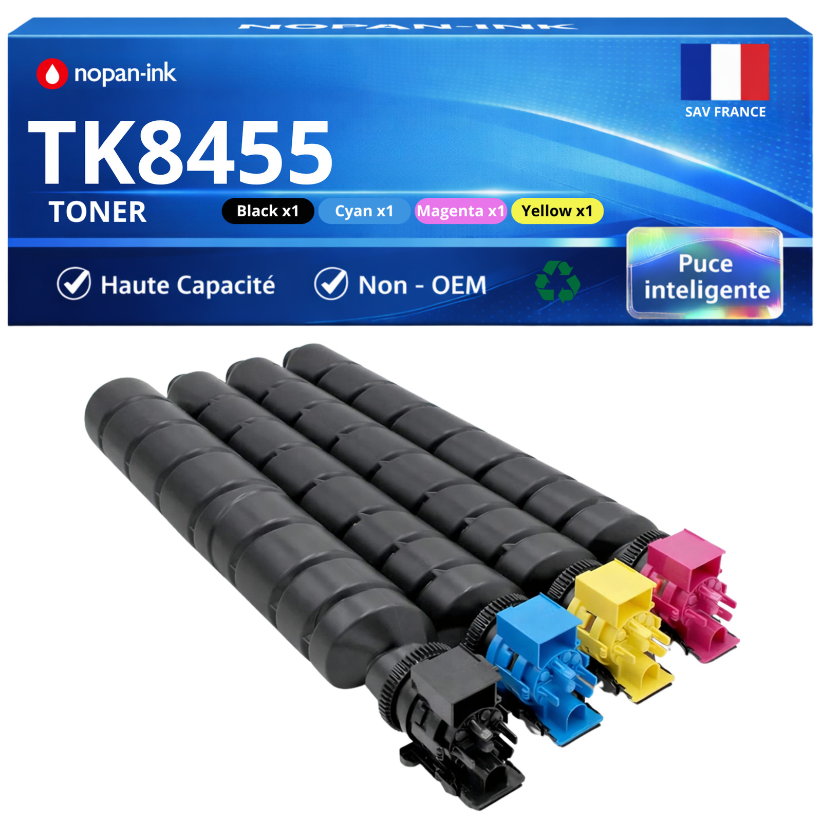Aussi performant que l'original le pack 4 toners compatibles Kyocera TK-8455 sans fuite