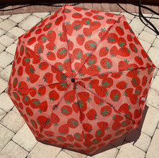 RAINY SKIES UMBRELLA RED AUTO OPEN CLOSE STRAWBERRIES 40 INCH CANOPY NWT
