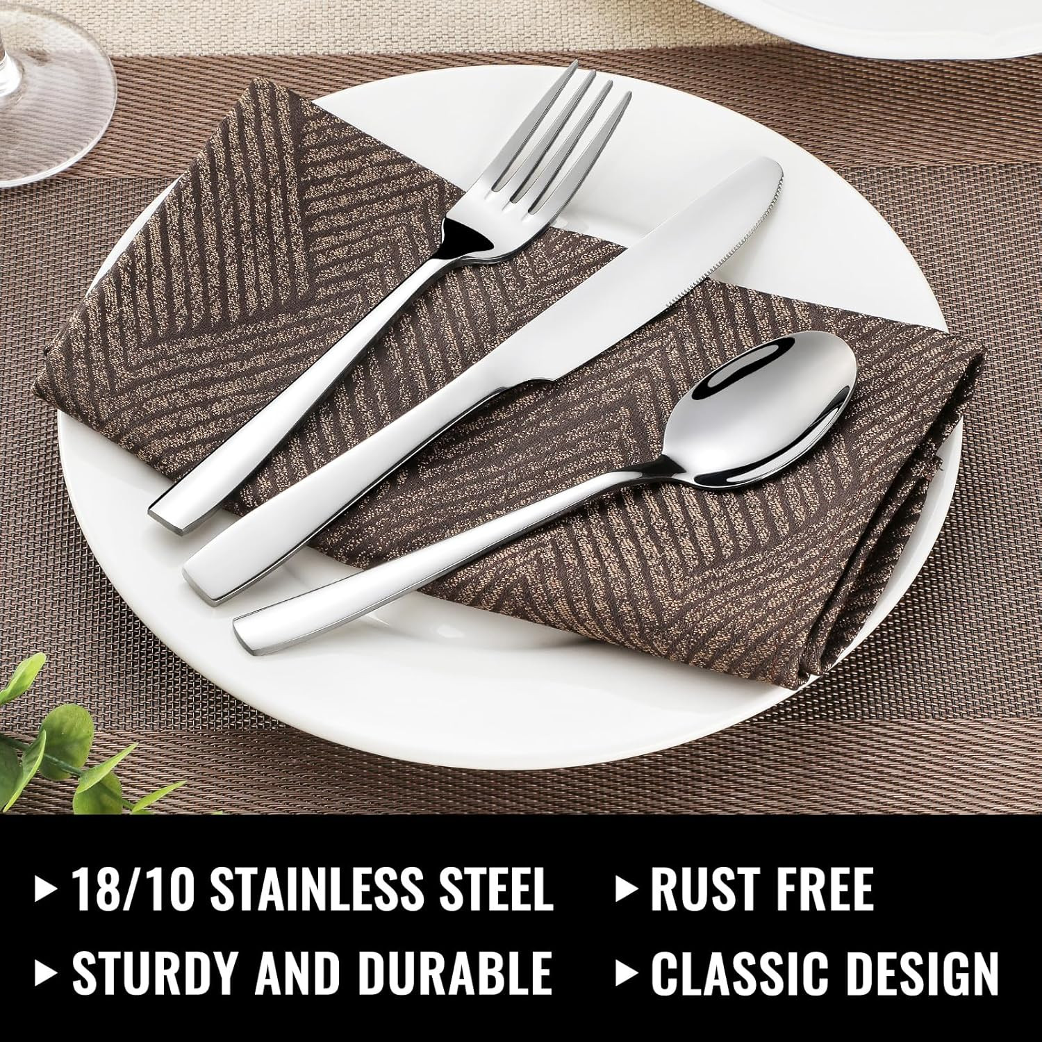 48-Piece Silverware Set with Steak Knives for 8, 18/8 Stainless Steel Flatware C