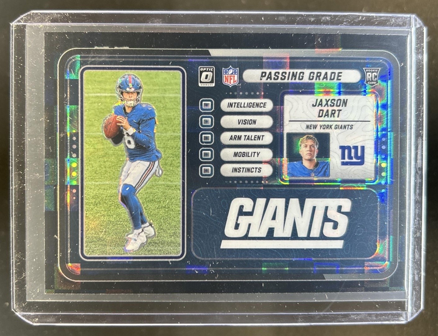 2025 Panini Donruss Optic Jaxson Dart Passing Grade RC Black Pandora Prizm #/149