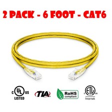 2 Pack 6 Foot Cat6 24AWG Snagless Unshielded Ethernet Network Patch Cable Yellow