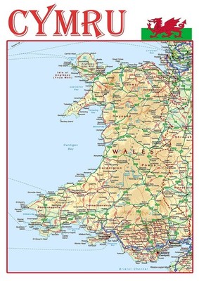 Map of Wales - United Kingdom - 16.5 x 23.3 - Paper Laminated