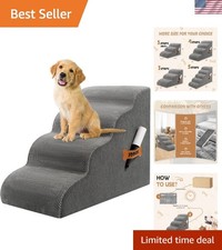 Dog Stairs Ramp for High Beds Couches, 33D High Density Foam Pet Steps with D...