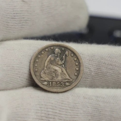 1853 Arrows & RaysUS Seated Liberty Quarter 25c Fine+ (Cleaned, Retoned)