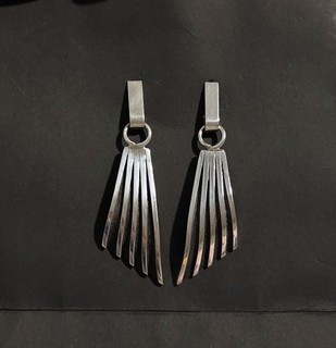 Native American Artist Tom Hawk Signed Sterling Silver Dangle Fan Earrings