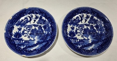 2 Vintage Blue Willow Saucers Kakusa Ware 5.5'' Made in Occupied Japan 1945-52