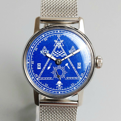 Rare Soviet Pobeda Watch Vintage Mechanical Men's Wristwatch Blue Dial Serviced